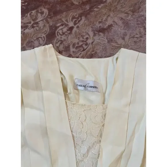 Vintage cream white prairie midi dress with pleating size medium - Picture 6 of 8